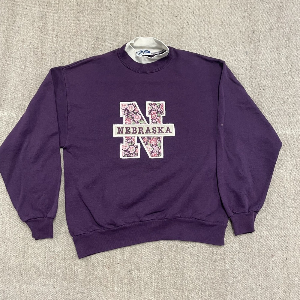 vintage Nebraska sweatshirt mens large Purple 1990s FLoral USA
